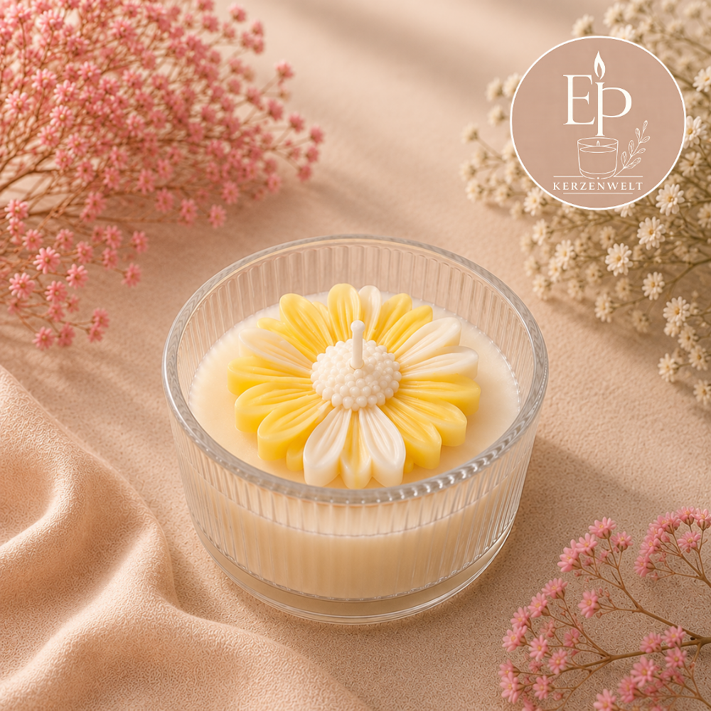 Blumenkerze im Glas